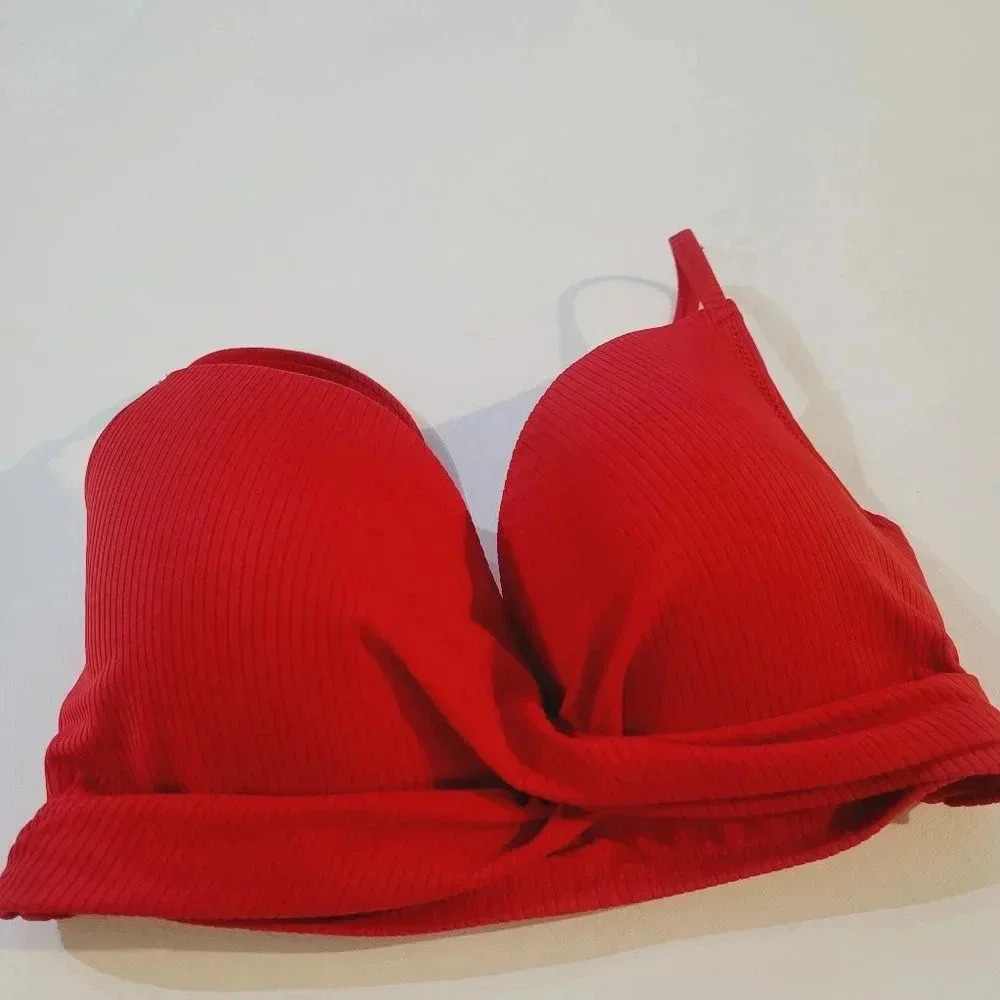 Shade & Shore Women's Soft Cup Ribbed Bra Adjustable Straps Red Size 34DD